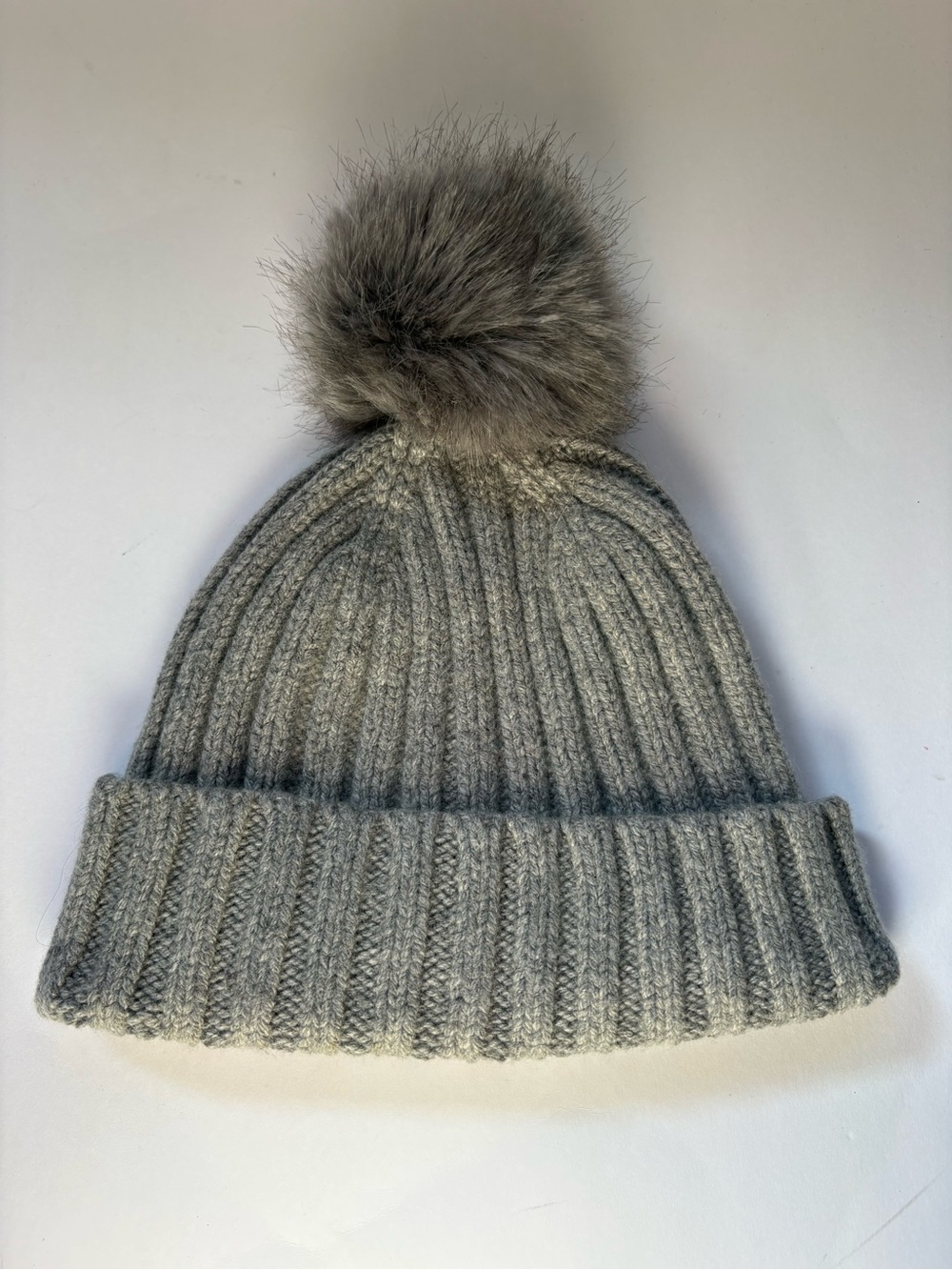 J.Crew Chunky Ribbed Knit Beanie Hat Pom Pom Fold over Warm Wool Cashmere Blend